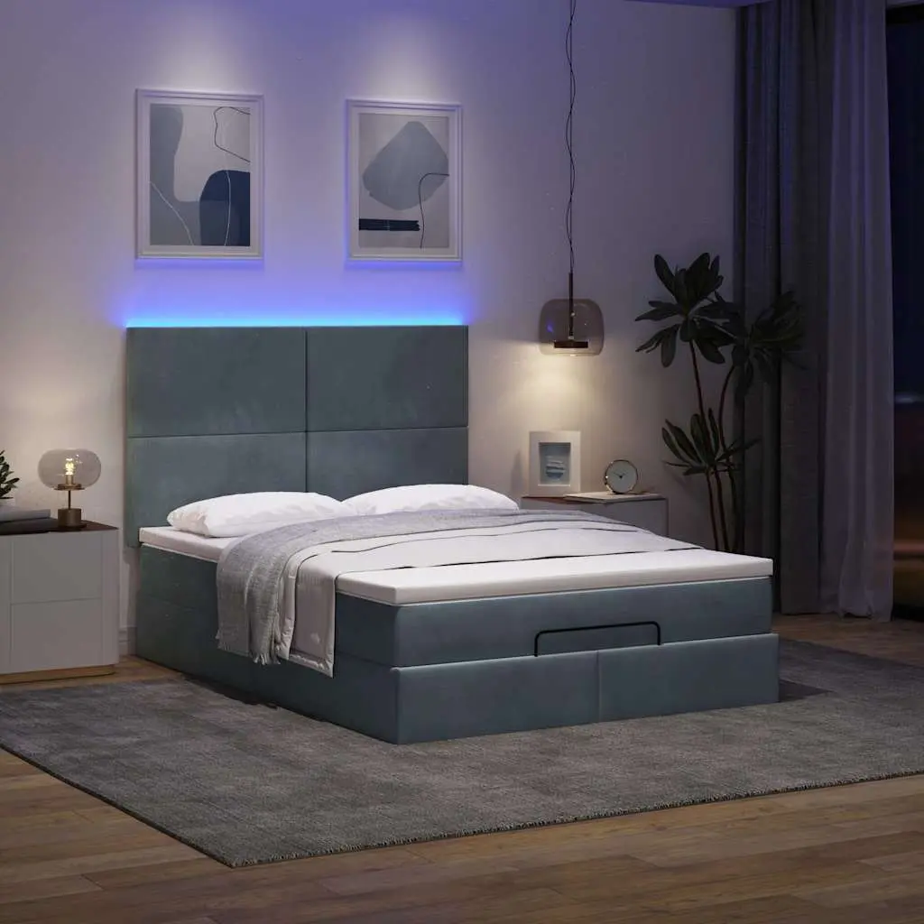 Queen Ottoman Bed with Spring Mattress and LED