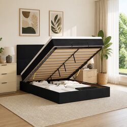 Queen Ottoman Bed: Pocket Spring Mattress, LED & Storage