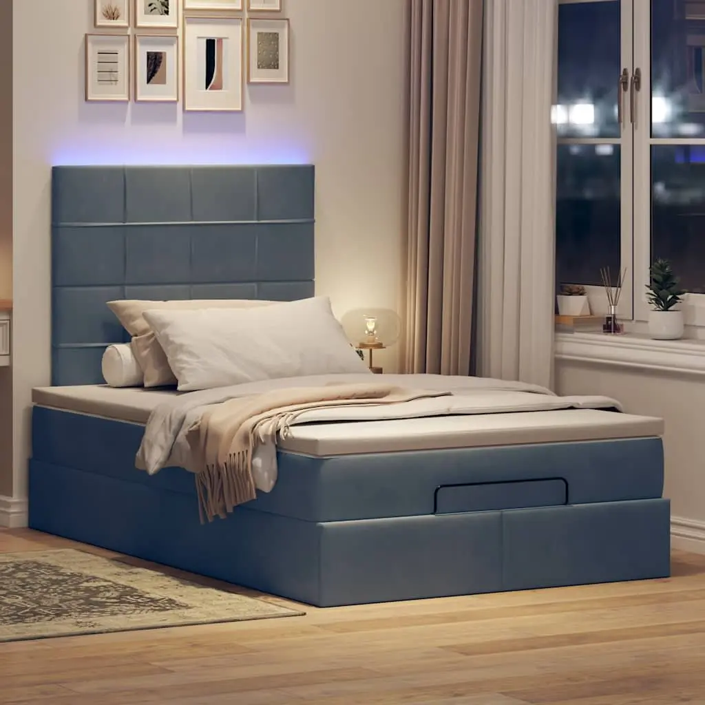 King Single Grey Velvet Ottoman Bed