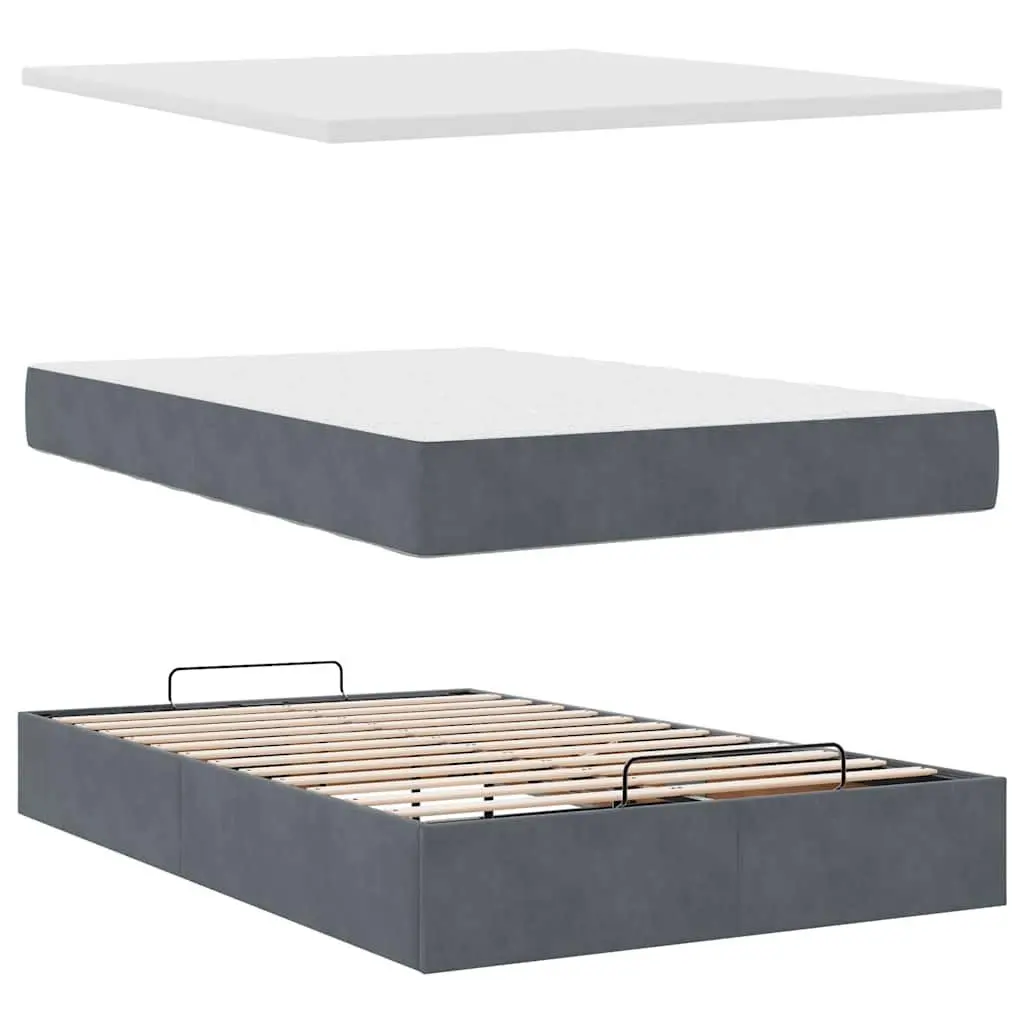 King Single Grey Velvet Ottoman Bed