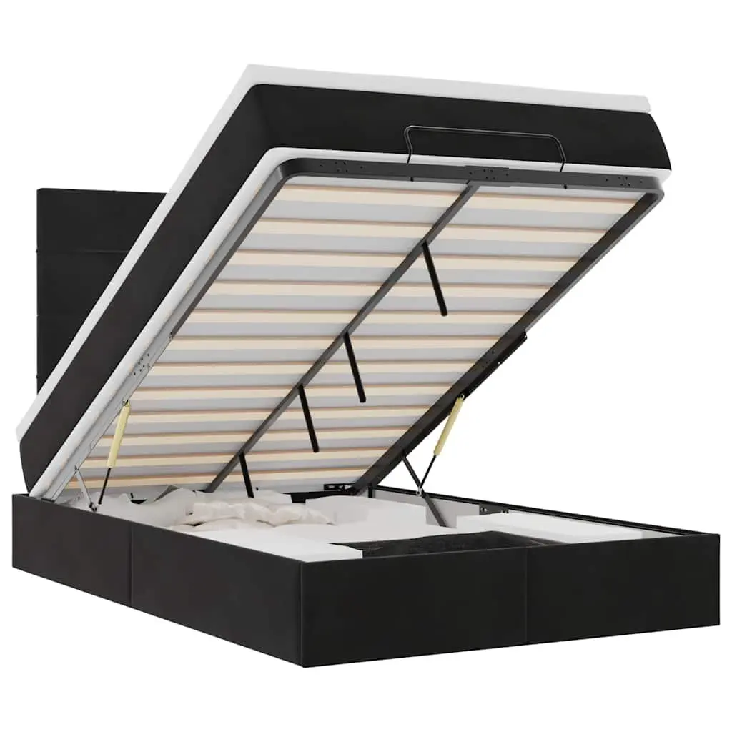 Ottoman Bed King Single with Pocket Spring Mattress and LED Lights Black Velvet