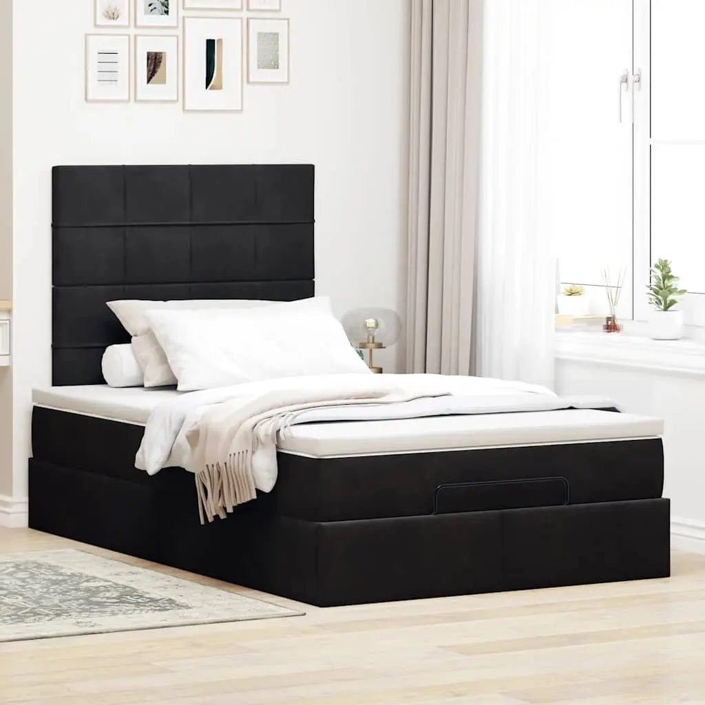 Ottoman Bed King Single with Pocket Spring Mattress and LED Lights Black Velvet