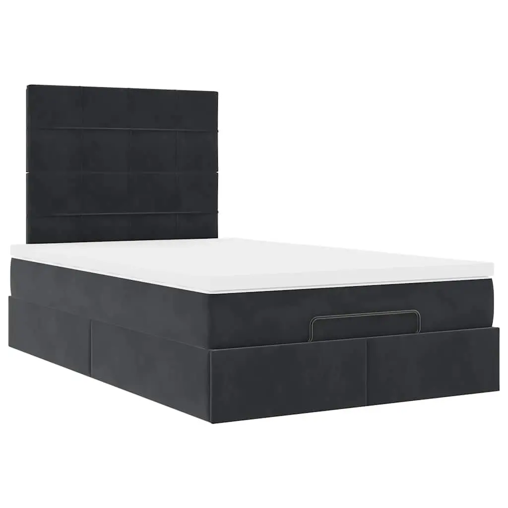 Ottoman Bed King Single with Pocket Spring Mattress and LED Lights Black Velvet