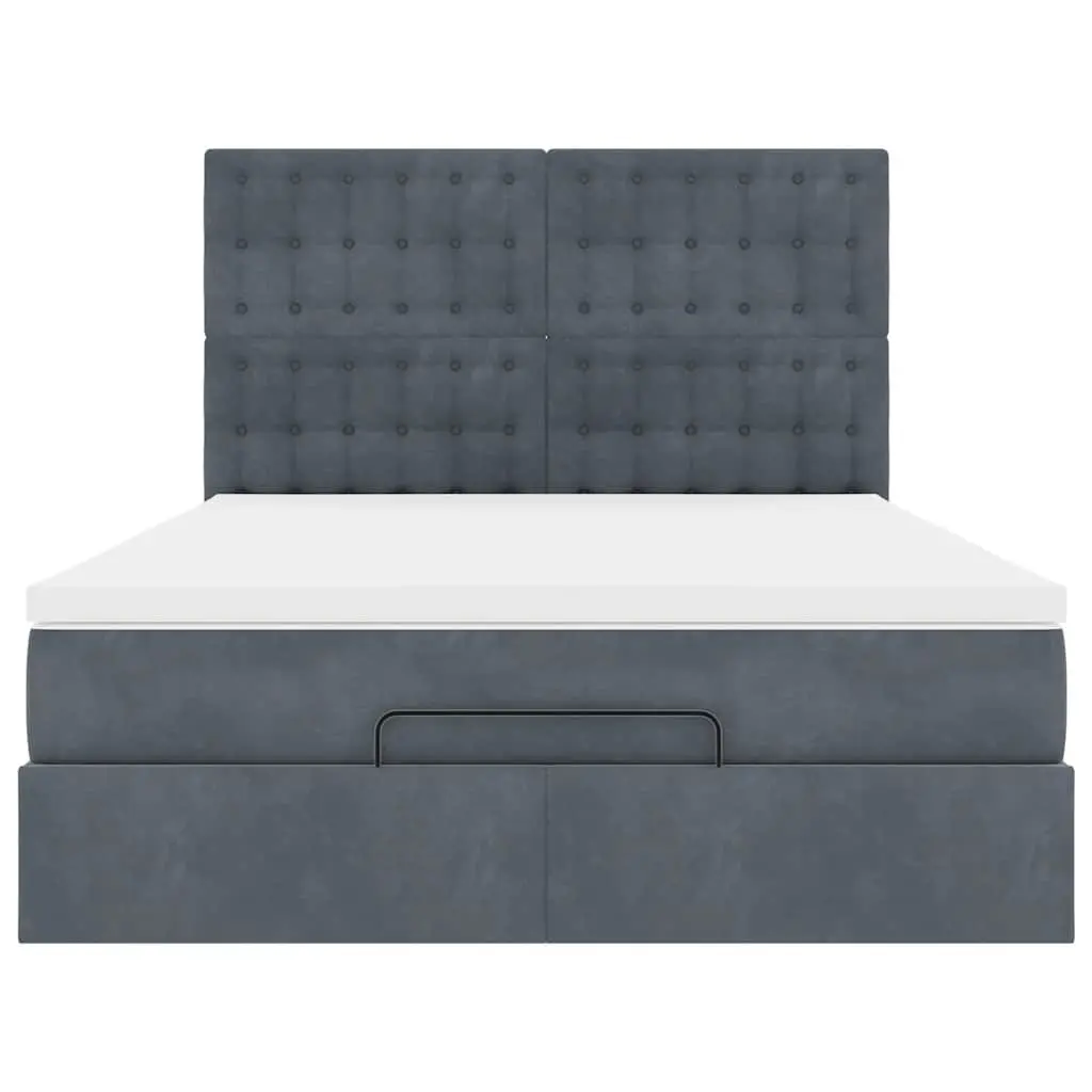 Ottoman Bed Double Velvet Grey with Pocket Spring Mattress and LED Lights