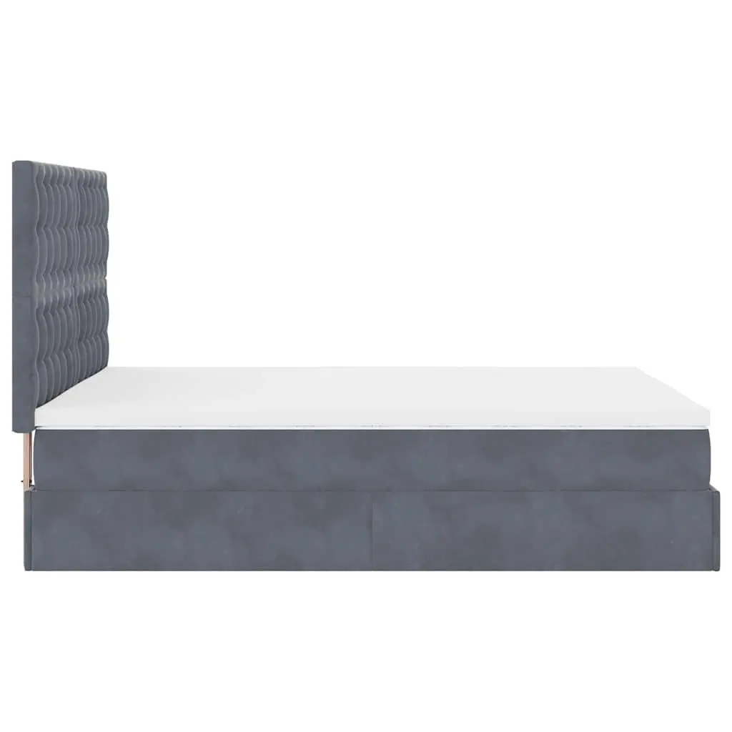 Ottoman Bed Double Velvet Grey with Pocket Spring Mattress and LED Lights