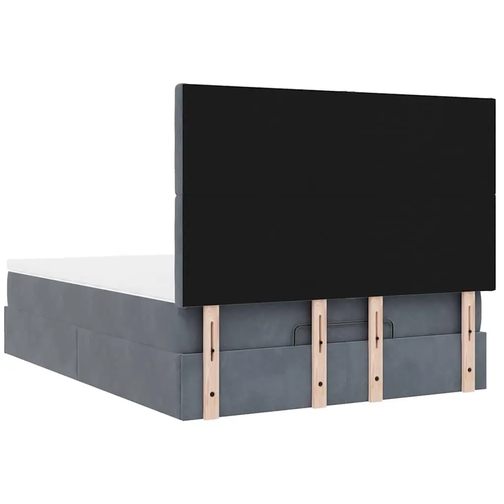 Ottoman Bed Double Velvet Grey with Pocket Spring Mattress and LED Lights