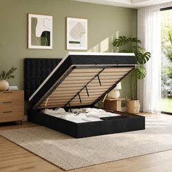 Queen Ottoman Bed Specifications: Black Velvet Storage Solution