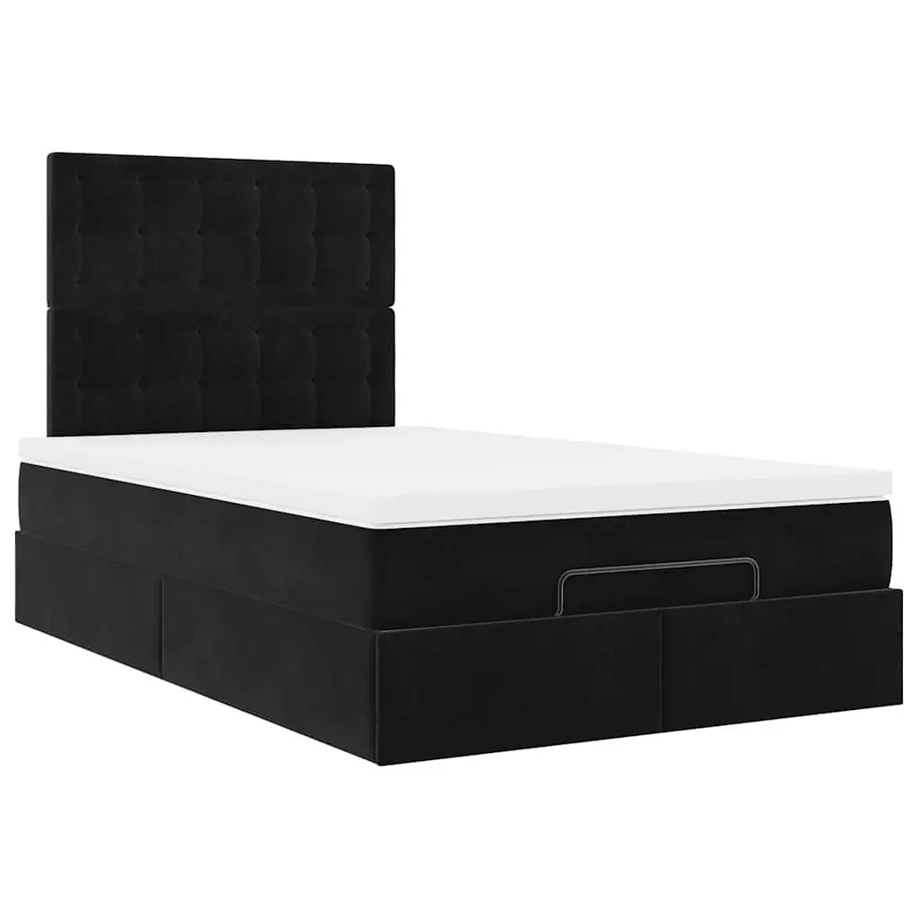 Ottoman Bed with Pocket Spring Mattresses & LED Lights King Single Black Velvet