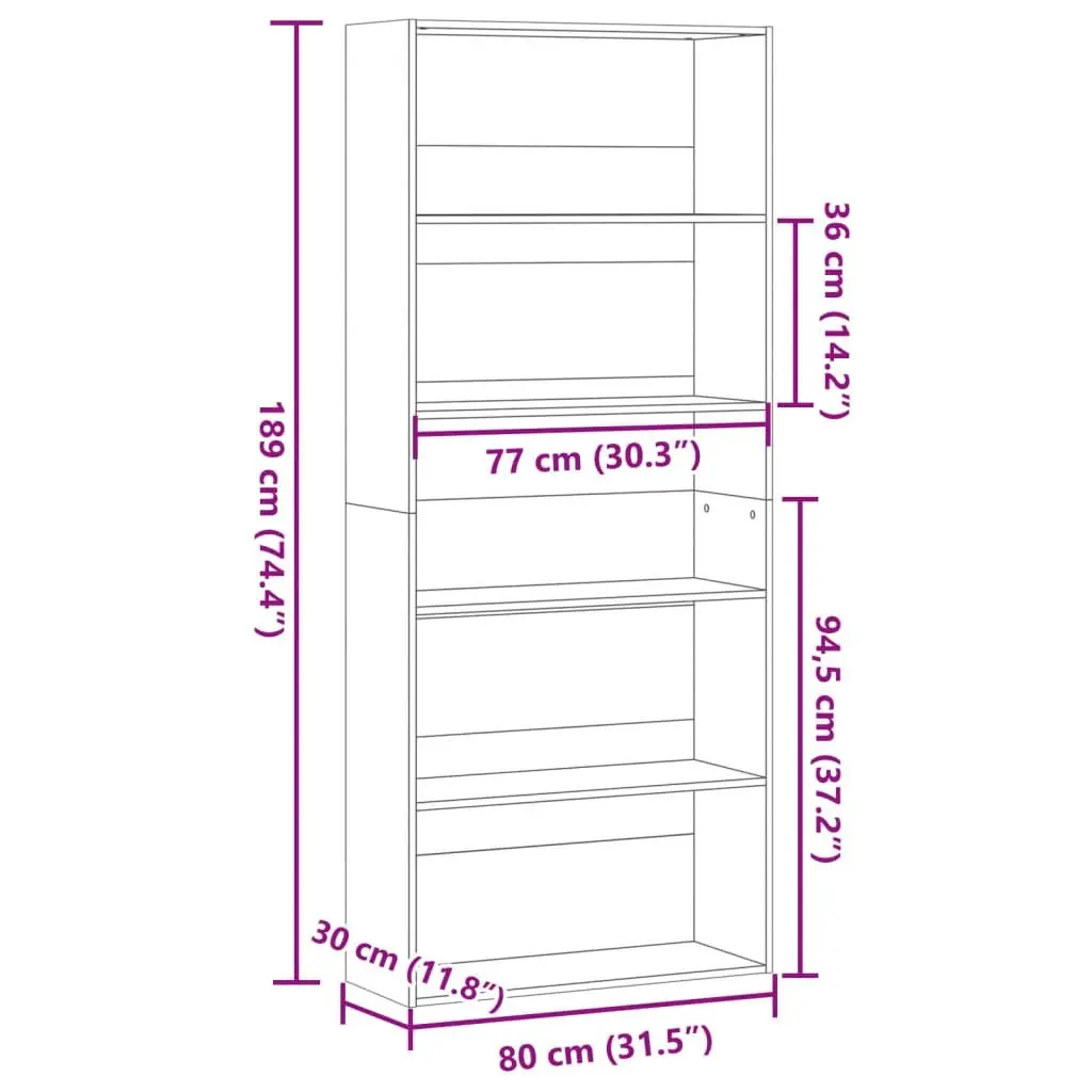 Book Cabinet Black 80x30x189cm Bookcase Storage Shelf Room Divider