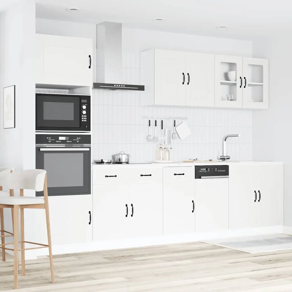 7 Piece Kitchen Cabinet Set White Storage Engineered Wood Adjustable Feet