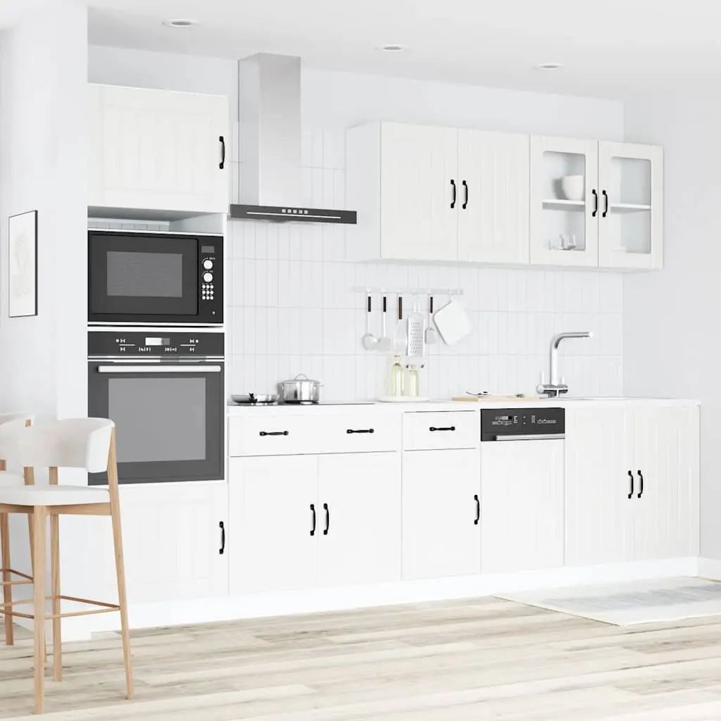 7 Piece White Kitchen Cabinet Set with Adjustable Feet