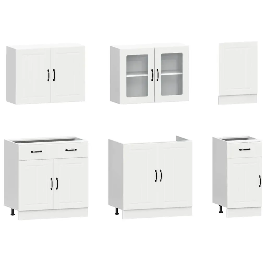 7 Piece White Kitchen Cabinet Set with Adjustable Feet