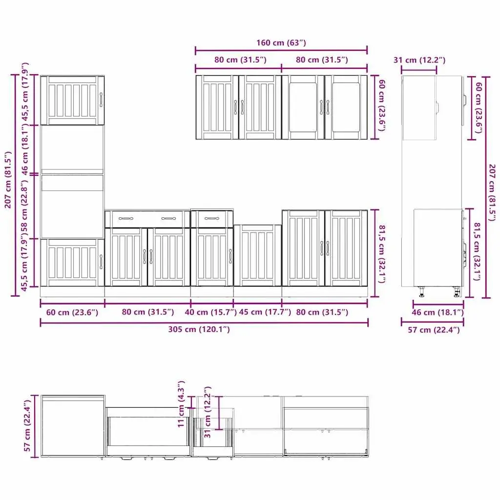 7 Piece White Kitchen Cabinet Set with Adjustable Feet