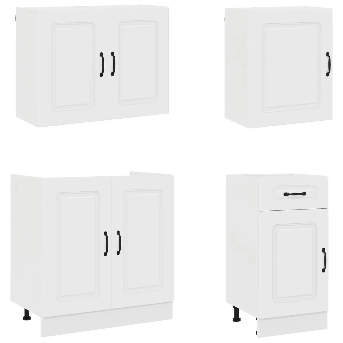 7 Piece White Engineered Wood Kitchen Storage Cabinet Set with Multiple Compartments for Organized Cooking Space