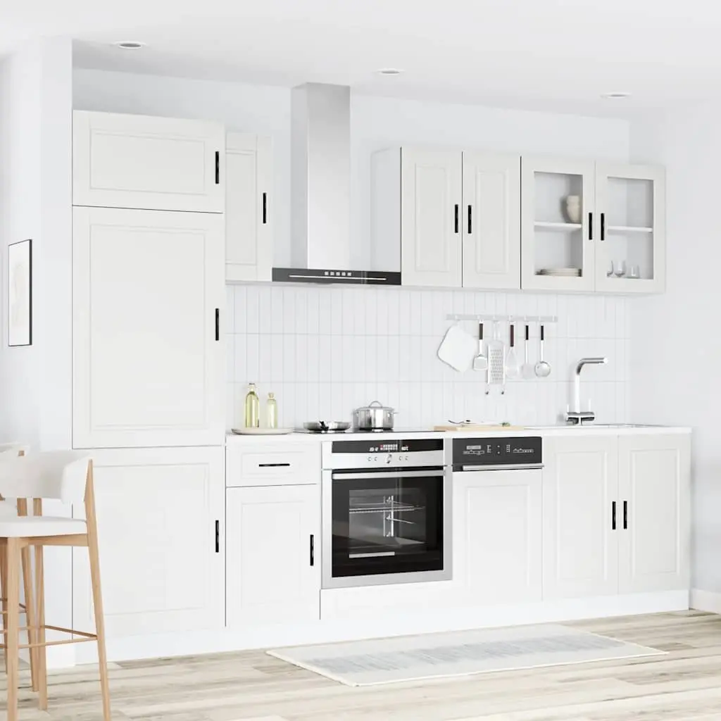 8-Piece White Kitchen Cabinet Set with Adjustable Feet and Storage