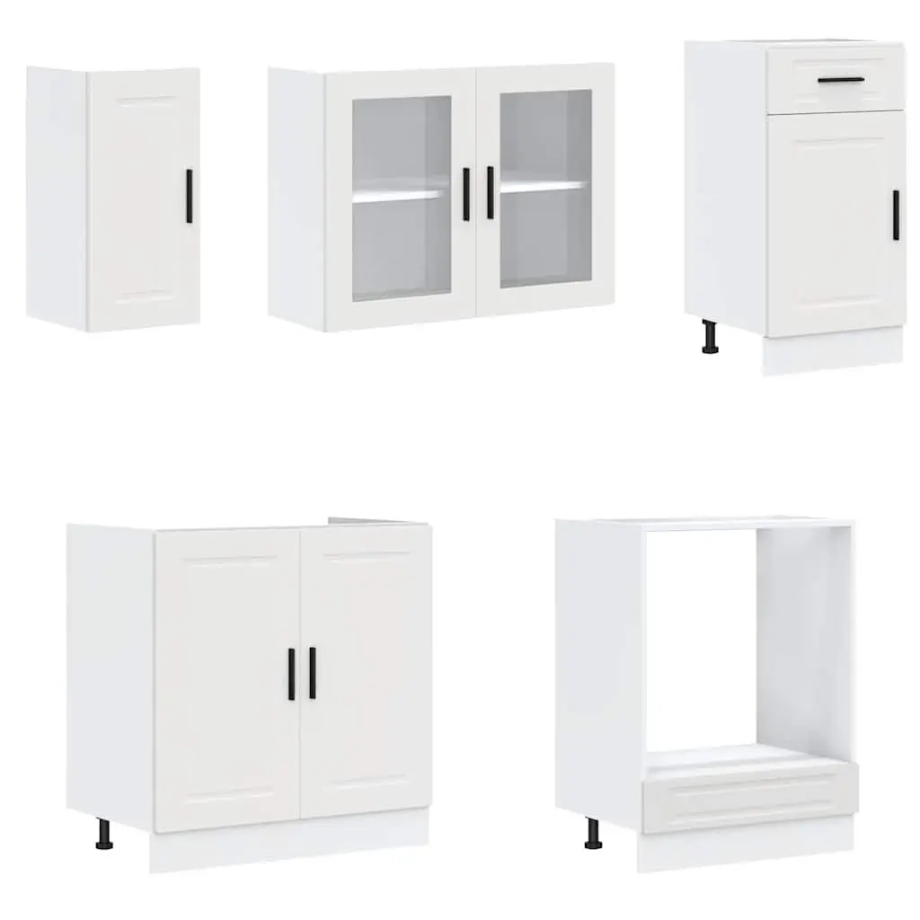 8-Piece White Kitchen Cabinet Set with Adjustable Feet and Storage