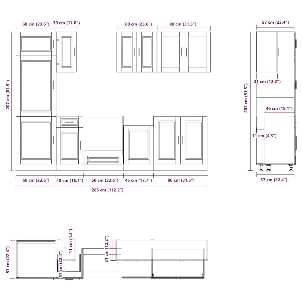 8-Piece White Kitchen Cabinet Set with Adjustable Feet and Storage