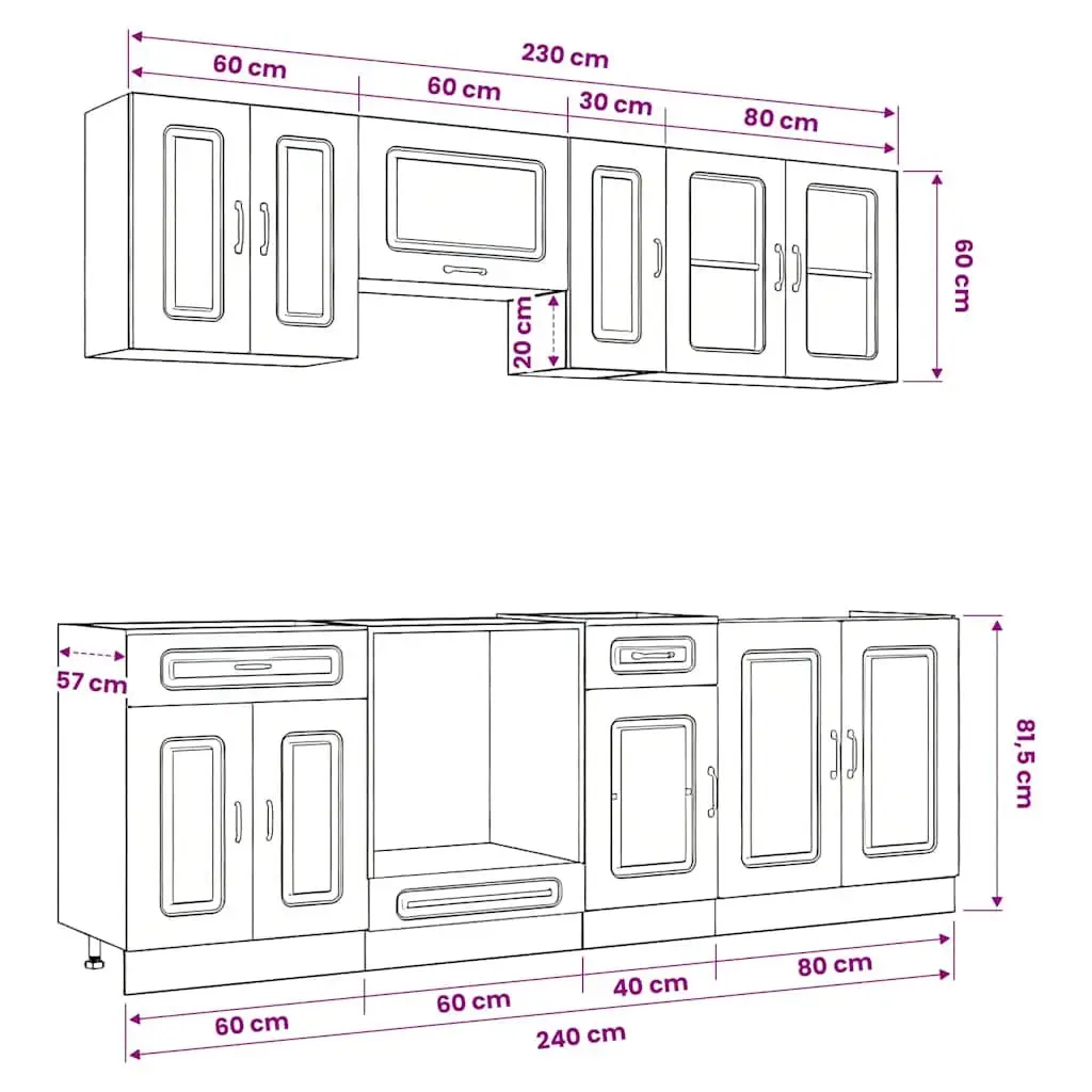 8 Piece Kitchen Cabinet Set in White