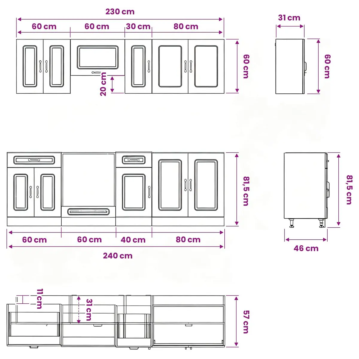 8 Piece Kitchen Cabinet Set in White