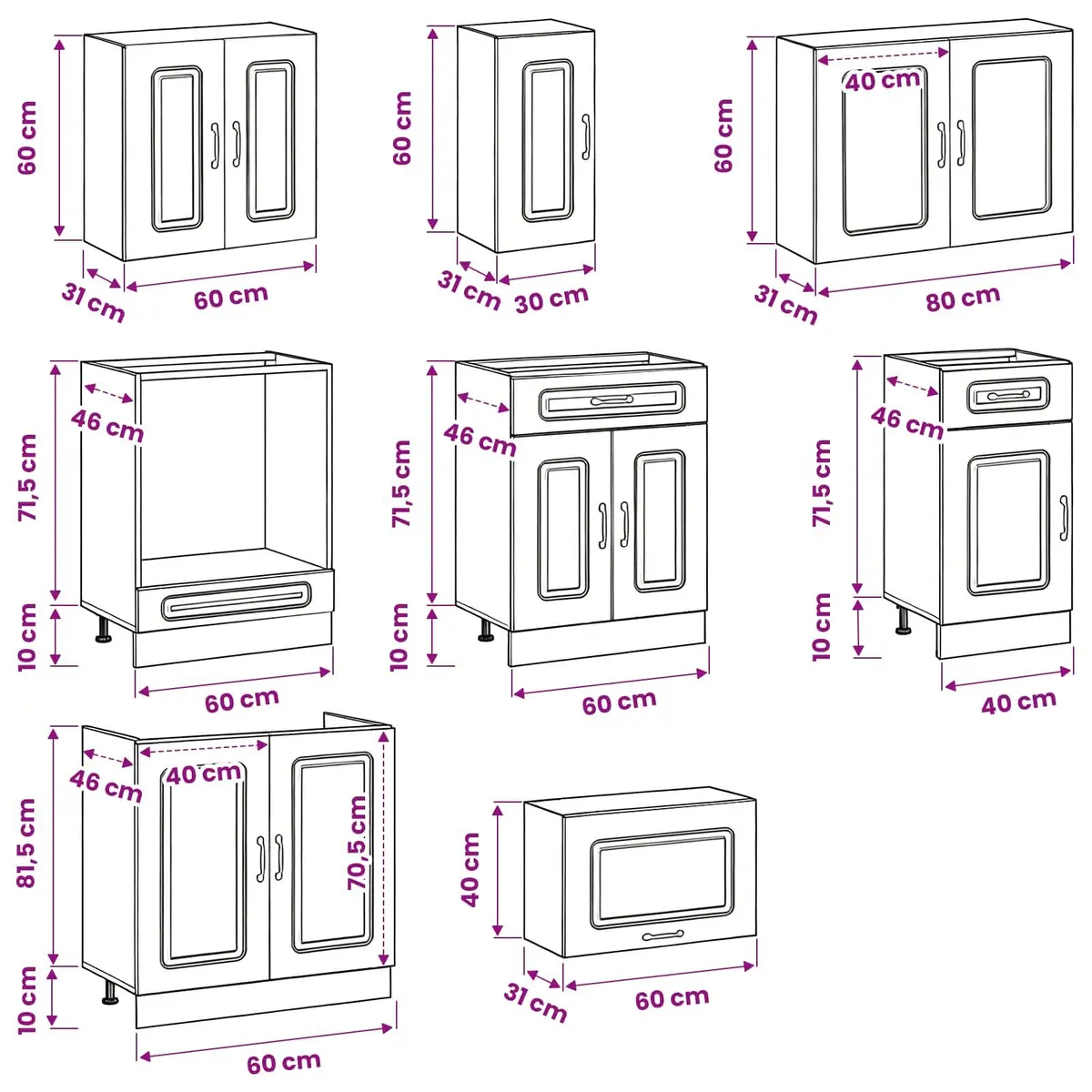 8 Piece Kitchen Cabinet Set in White