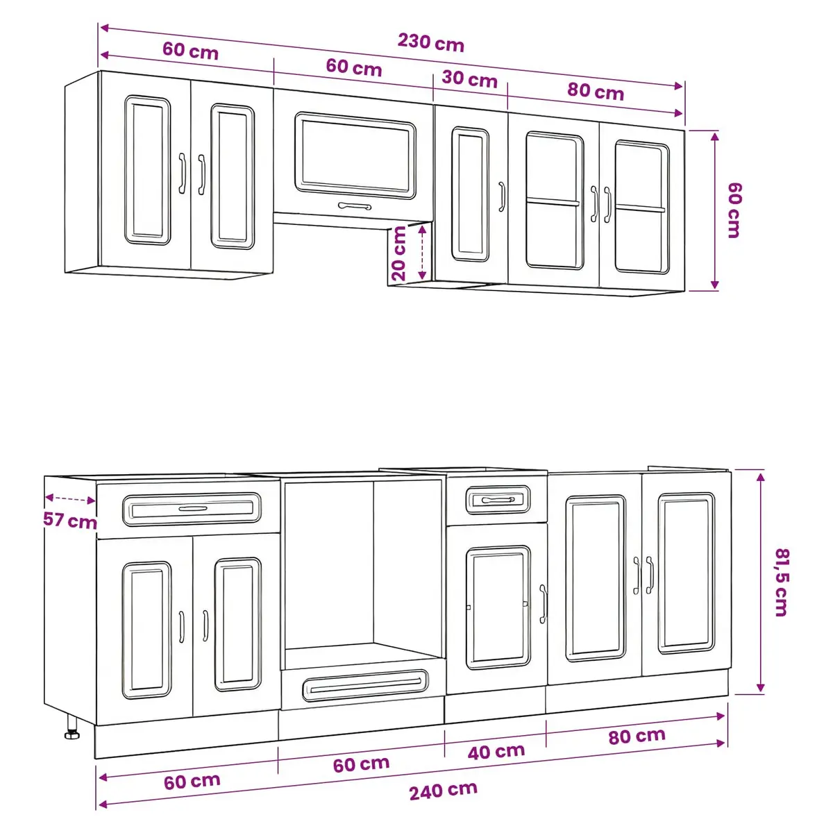 8 Piece Kitchen Cabinet Set in White