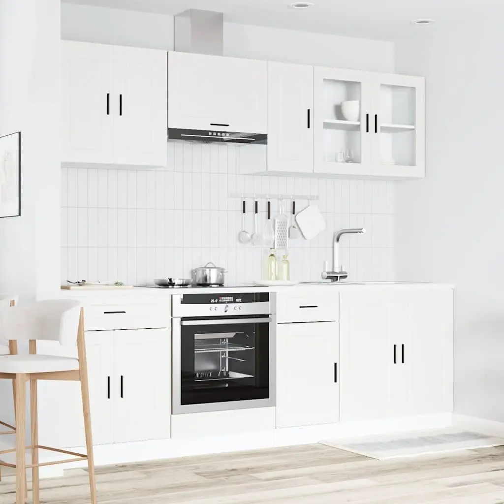 Kitchen Cabinet Set 8 Piece White Storage Engineered Wood Cupboard Unit