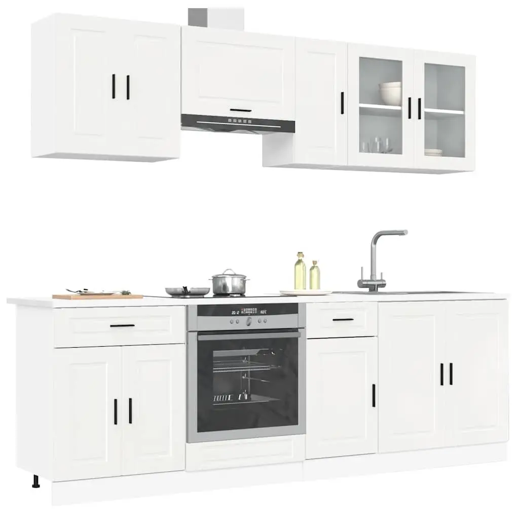 8 Piece Kitchen Cabinet Set for Kitchen White High Gloss Engineered Wood Storage Cupboard