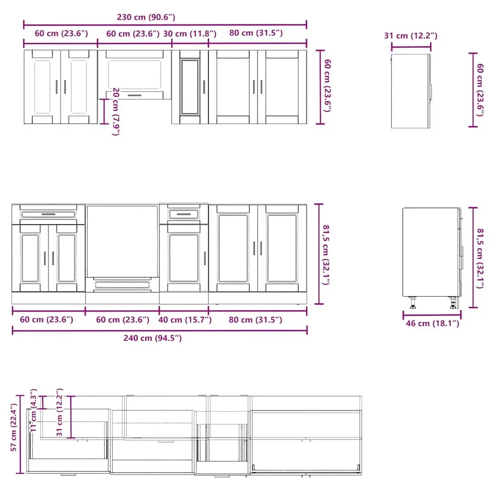 8 Piece Kitchen Cabinet Set for Kitchen White High Gloss Engineered Wood Storage Cupboard