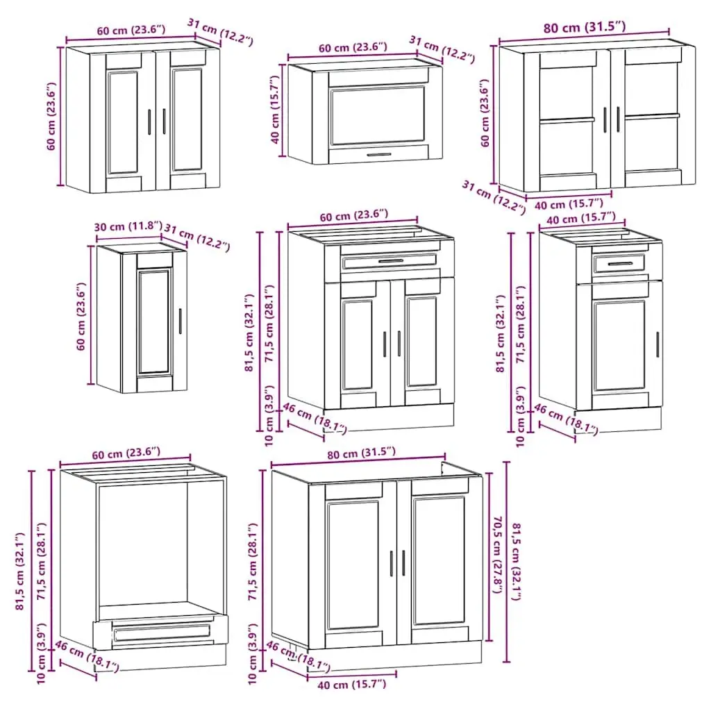 8 Piece Kitchen Cabinet Set for Kitchen White High Gloss Engineered Wood Storage Cupboard