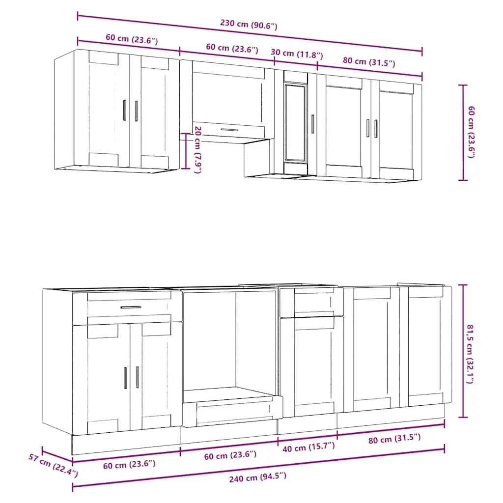 8 Piece Kitchen Cabinet Set for Kitchen White High Gloss Engineered Wood Storage Cupboard