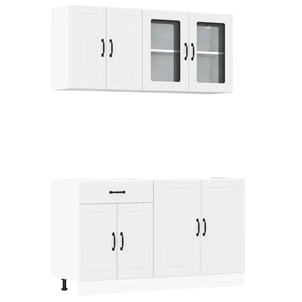 4 Piece White Engineered Wood Kitchen Storage Cabinet Set for Space Optimization