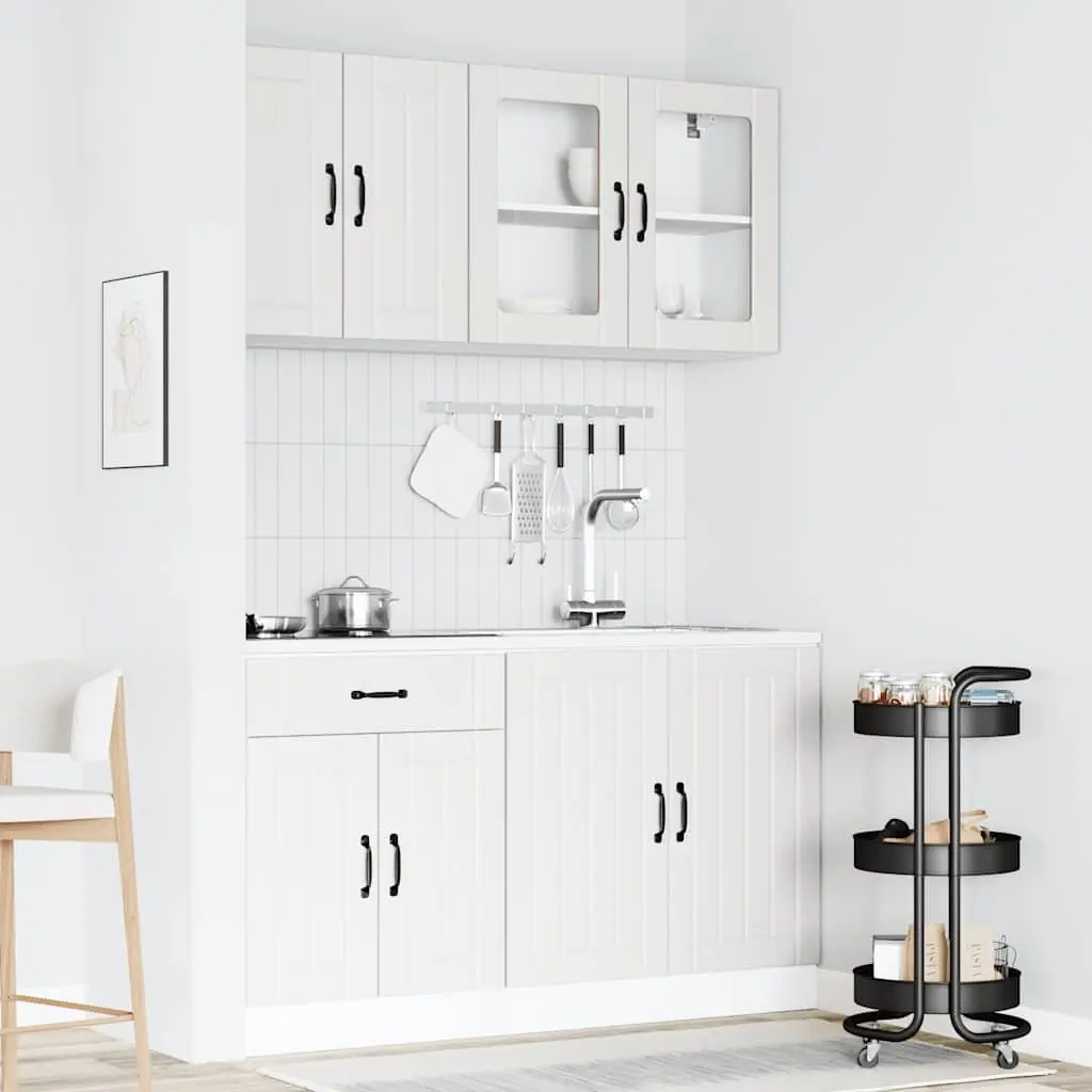 4 Piece White Engineered Wood Kitchen Storage Cabinet Set for Space Optimization