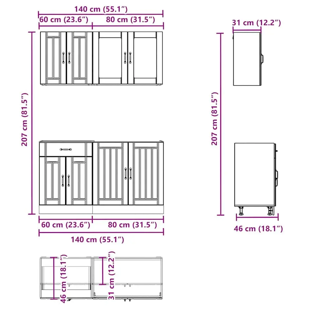 4 Piece White Engineered Wood Kitchen Storage Cabinet Set for Space Optimization