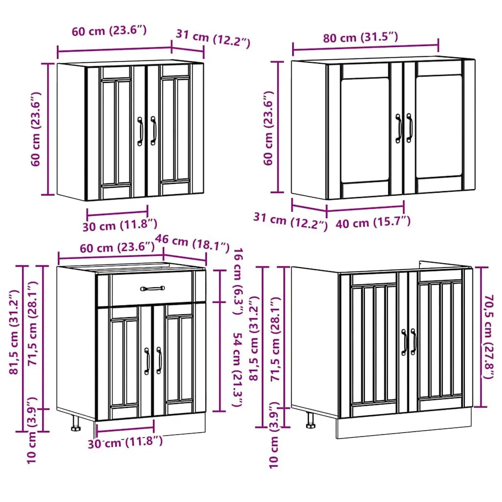 4 Piece White Engineered Wood Kitchen Storage Cabinet Set for Space Optimization