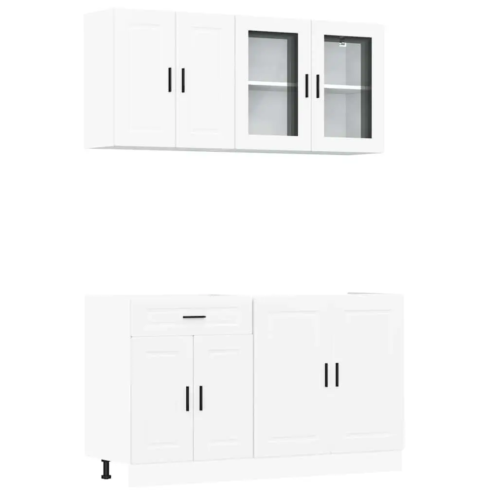4 Piece Kitchen Cabinet Set White Storage Engineered Wood Adjustable Feet
