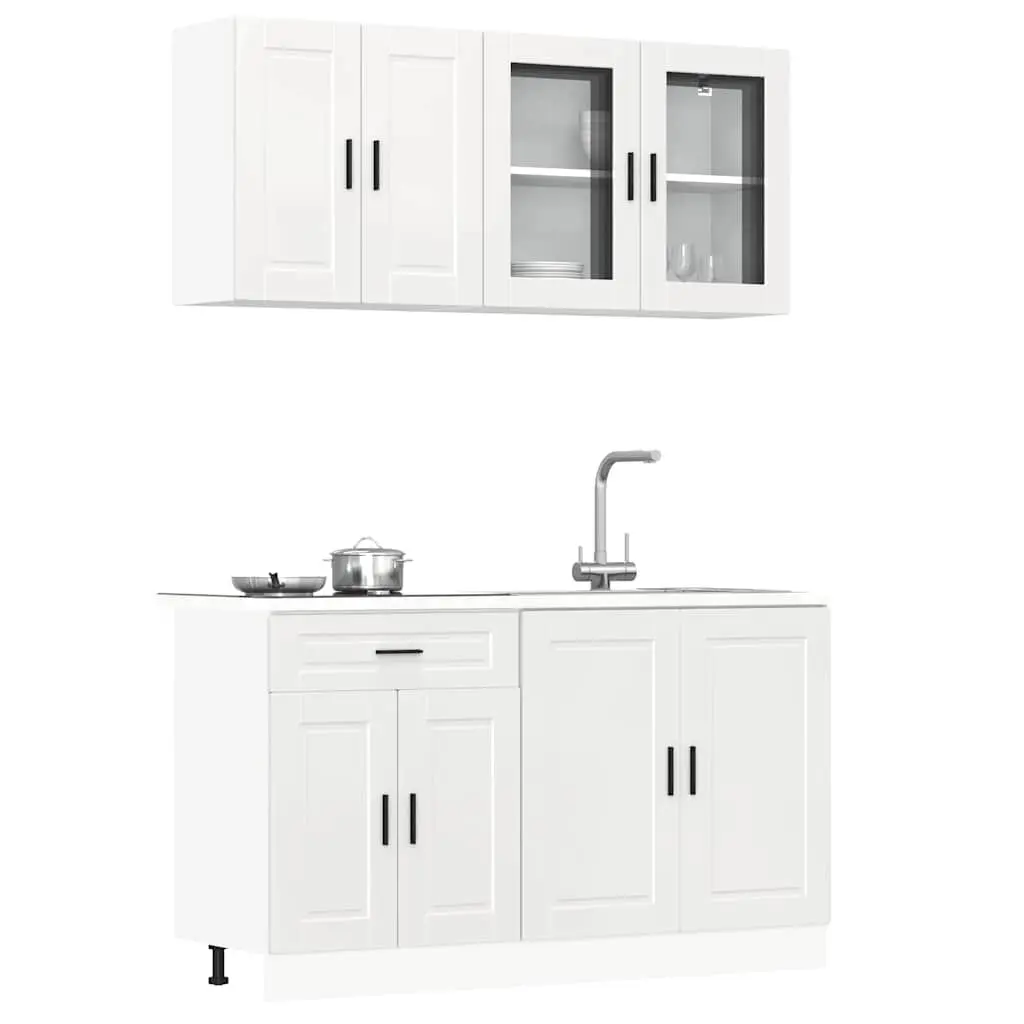 4 Piece High Gloss White Engineered Wood Kitchen Storage Cabinet Set