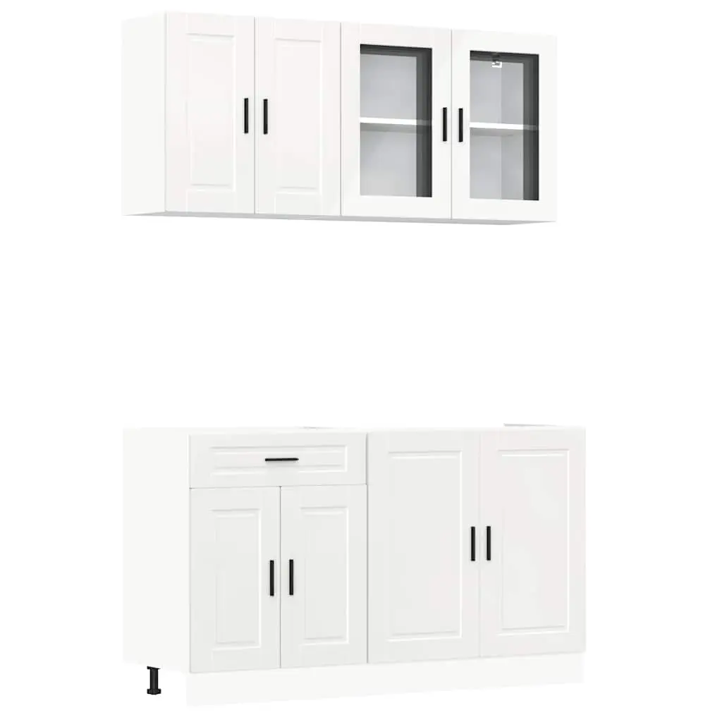 4 Piece High Gloss White Engineered Wood Kitchen Storage Cabinet Set