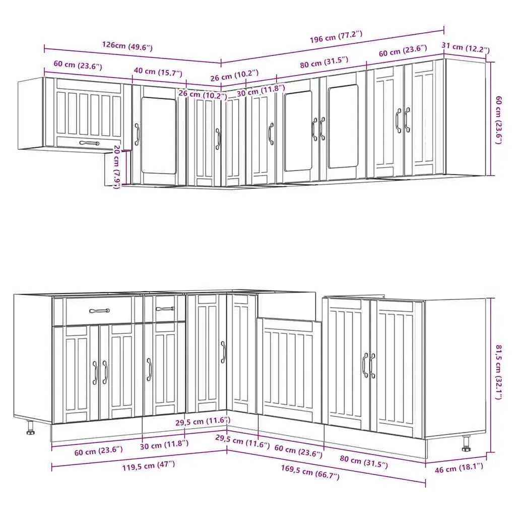 Kitchen Cabinet Set 11 Piece White Storage Cupboards Engineered Wood