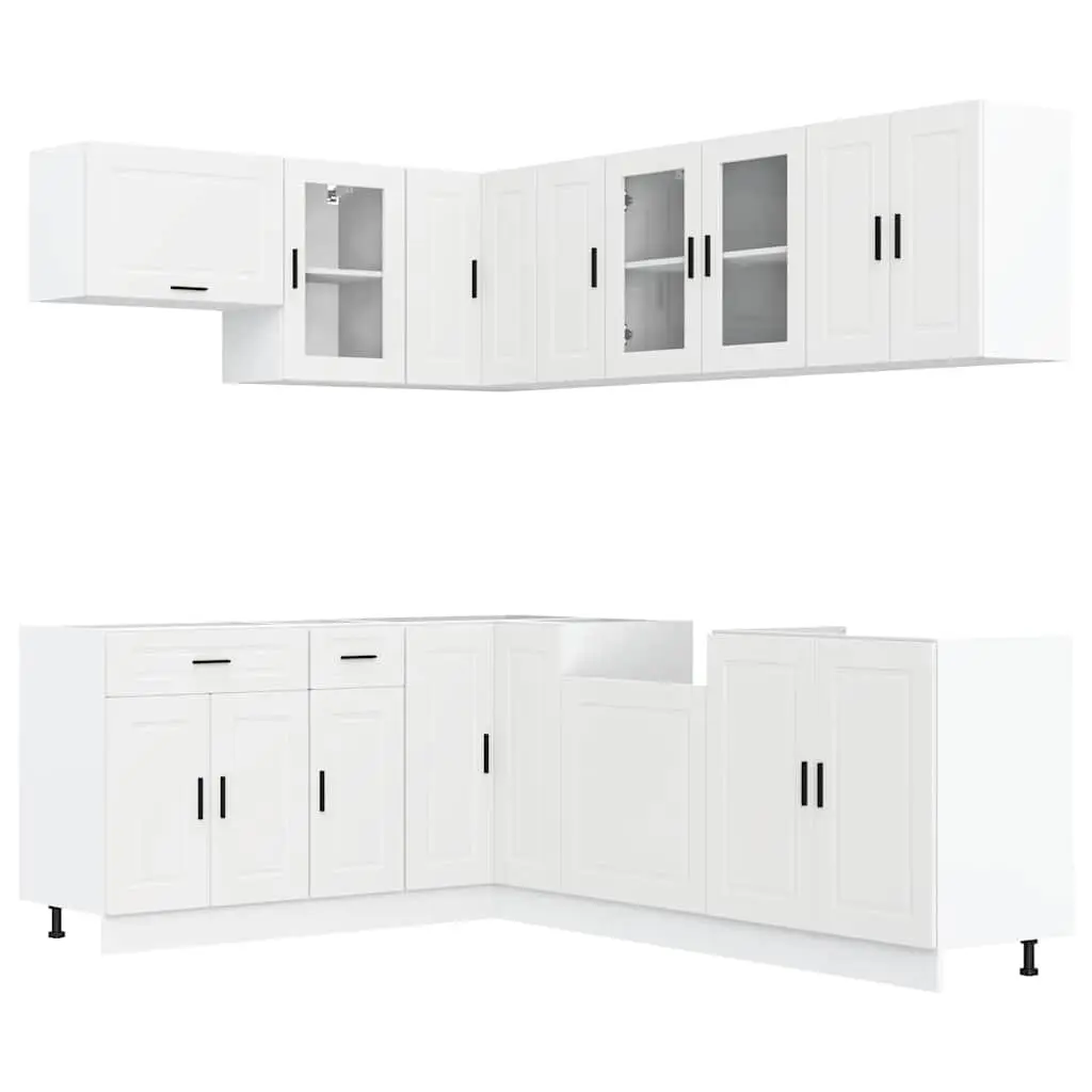 Kitchen Cabinet Set 11 Piece White Storage Engineered Wood Adjustable Feet