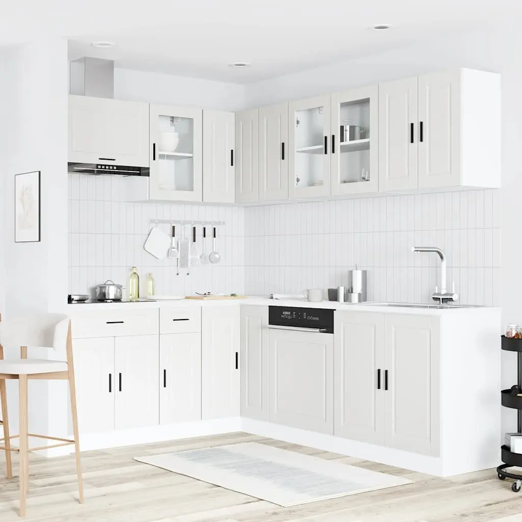 Kitchen Cabinet Set 11 Piece White Storage Engineered Wood Adjustable Feet