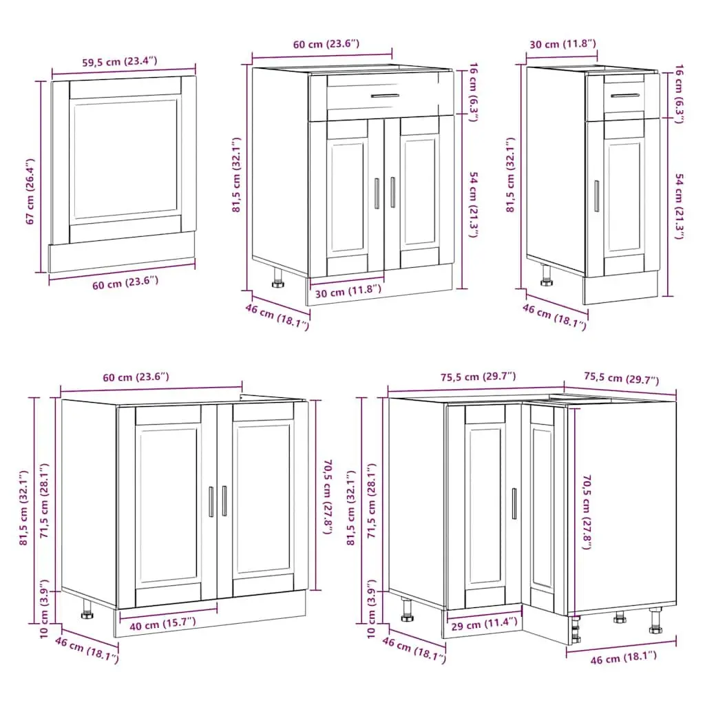 Kitchen Cabinet Set 11 Piece White Storage Engineered Wood Adjustable Feet