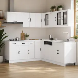 11 Piece Kitchen Cabinet Set: Engineered Wood, White Finish