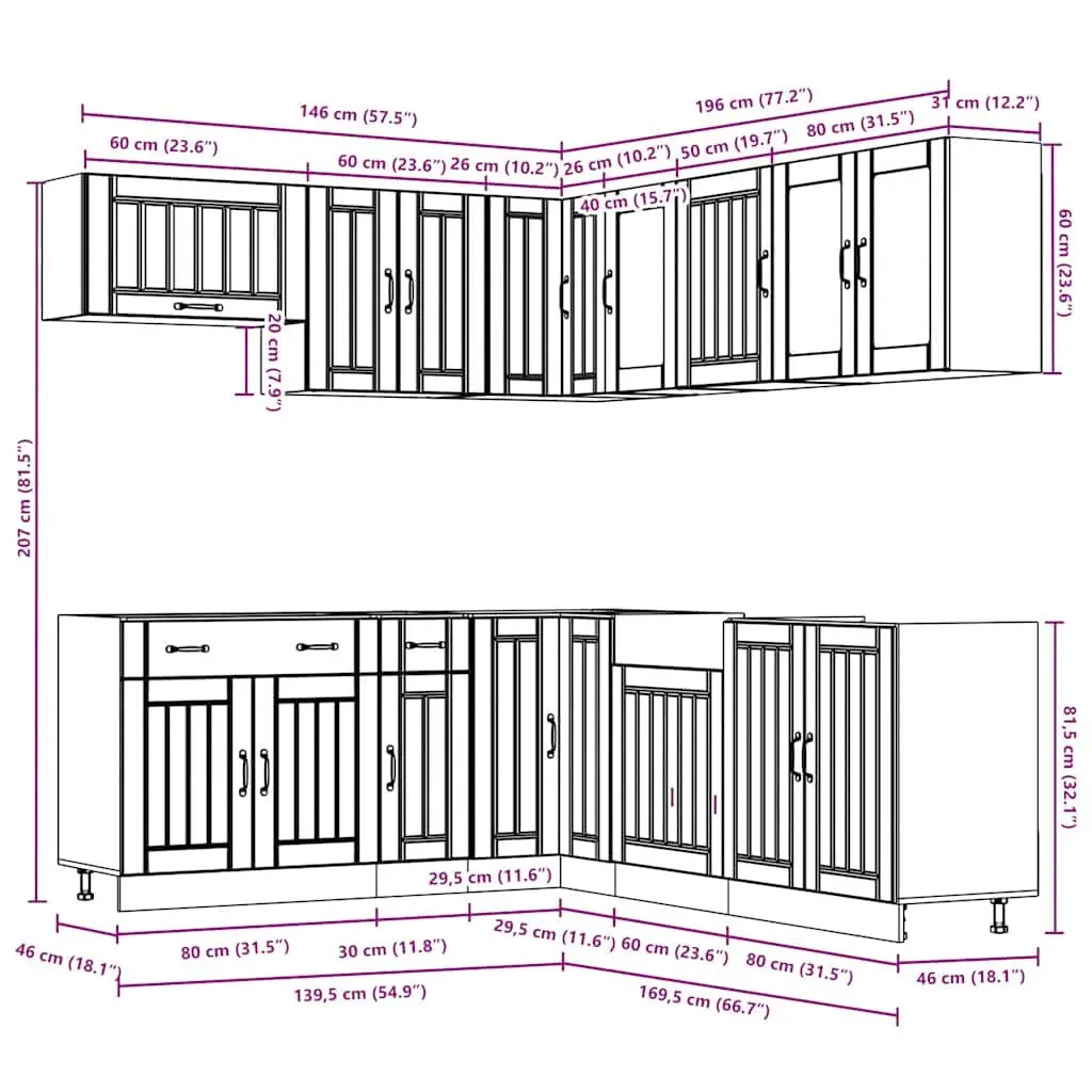 11 Piece Kitchen Cabinet Set White Storage Engineered Wood Cupboard