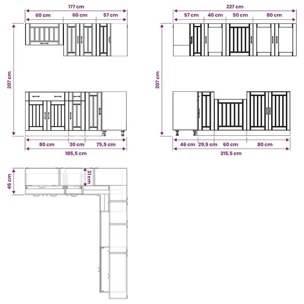11 Piece Kitchen Cabinet Set White Storage Engineered Wood Cupboard