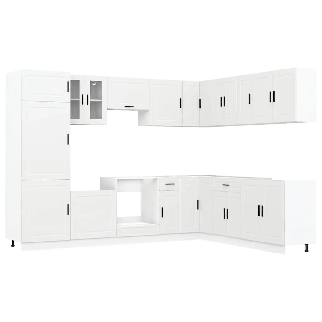 14 Piece White Engineered Wood Kitchen Storage Cabinet Set for Organised Space