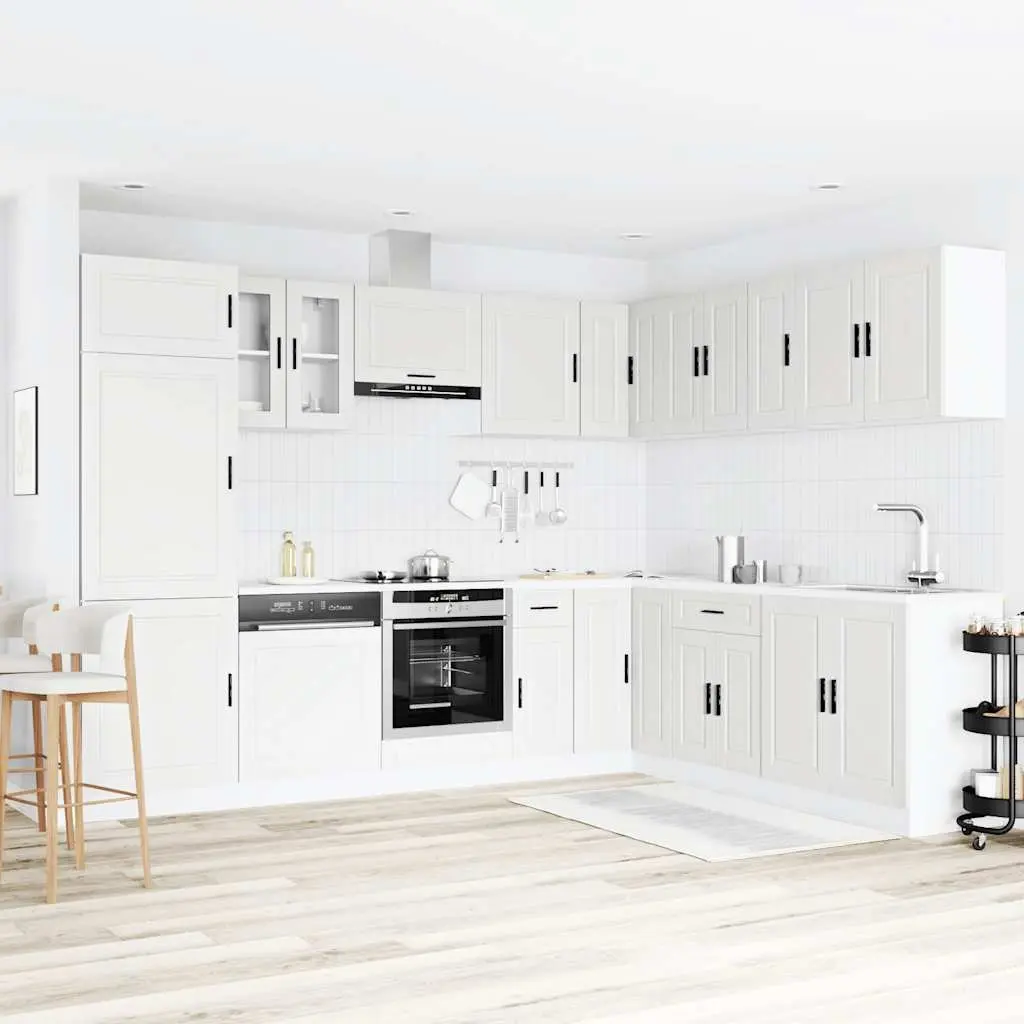 14 Piece White Engineered Wood Kitchen Storage Cabinet Set for Organised Space