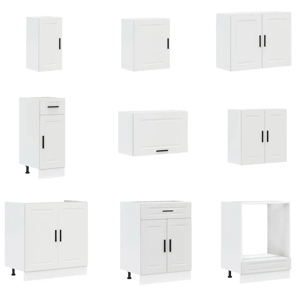 14 Piece White Engineered Wood Kitchen Storage Cabinet Set for Organised Space