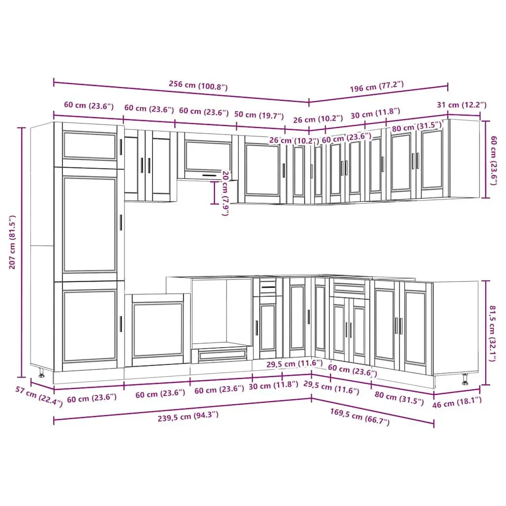 14 Piece White Engineered Wood Kitchen Storage Cabinet Set for Organised Space