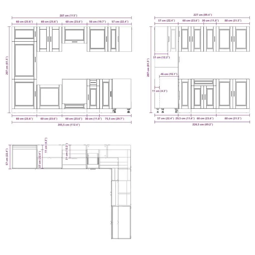 14 Piece White Engineered Wood Kitchen Storage Cabinet Set for Organised Space
