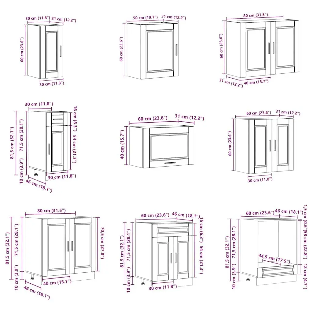 14 Piece White Engineered Wood Kitchen Storage Cabinet Set for Organised Space